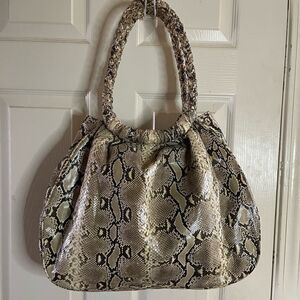 Lelya genuine snake skin large satchel taupe and beige braided straps
